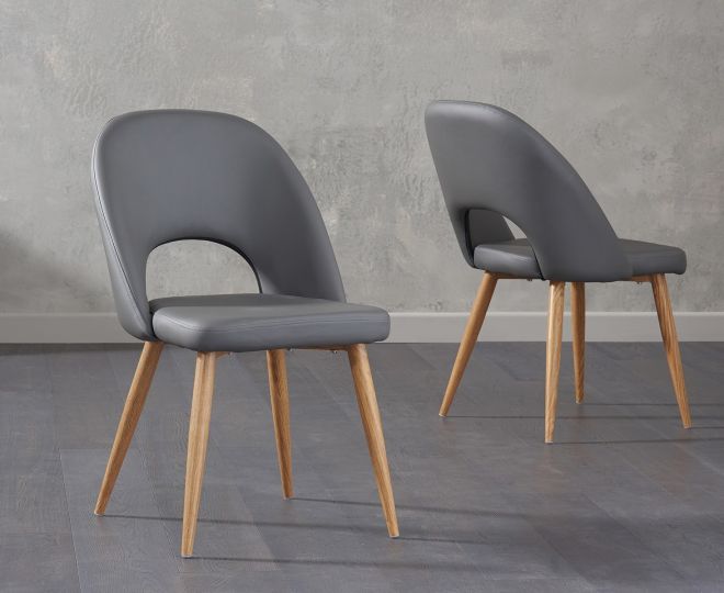 Halle Grey Faux Leather Dining Chairs, Oak And Leather Dining Chairs Uk