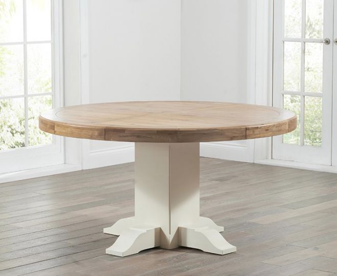 Turin 150cm Oak Cream Round Dining Table, Round Cream Table And Chairs