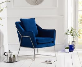 Larna Blue Velvet Accent Chair with Chrome Legs