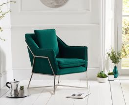 Larna Green Velvet Accent Chair with Chrome Legs