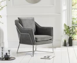 Larna Grey Velvet Accent Chair with Chrome Legs