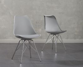 Calabasus Chrome Leg Light Grey Faux Leather Chairs (Pair)