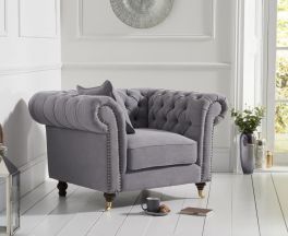 Camara Chesterfield Grey Linen Armchair