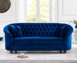 Casey Chesterfield Blue Plush Fabric 3 Seater Sofa