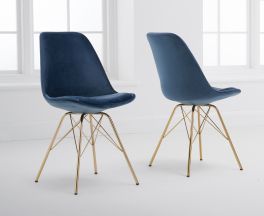 Calabasus Blue Velvet Gold Leg Dining Chairs (Pairs)