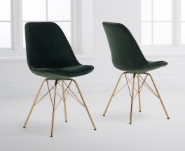 Calabasus Green Velvet Gold Leg Dining Chairs (Pairs)