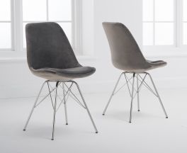Calabasus Grey Velvet Chrome Leg Chairs (Pair)