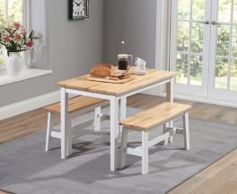 Chichester 115cm Oak And White Dining Set With 2 Benches