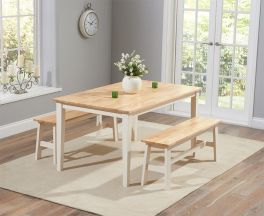 Chichester 150cm Oak & Cream Dining Table With 2 Large Benches