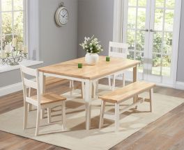 Chichester 150cm Oak & Cream Dt + 2 Chairs + 2 Large Benches