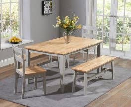 Chichester 150cm Oak & Grey Dt + 2 Chairs + 2 Large Benches