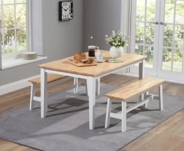 Chichester 150cm Oak & White Dining Table With 2 Large Benches