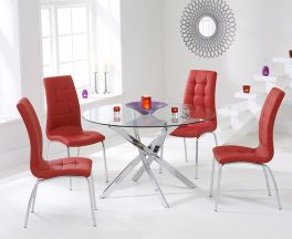 Daytona 110cm Glass Dt With 4 Red California Chairs
