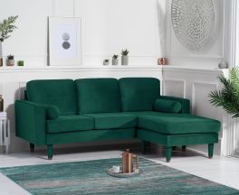 Liam Green Velvet 3 Seater Reversible Chaise Sofa