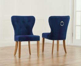 Kalim Blue Plush Studded Dining Chair (Pairs)