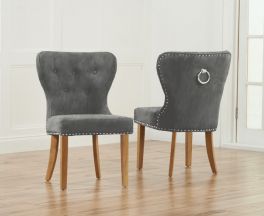 Kalim Grey Plush Studded Dining Chair (Pairs)
