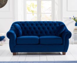 Liv Chesterfield Blue Plush Fabric 2 Seater Sofa