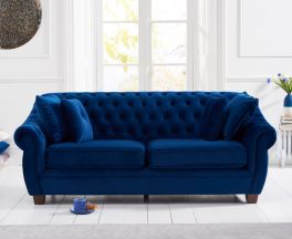 Liv Chesterfield Blue Plush Fabric 3 Seater Sofa