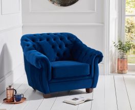 Liv Chesterfield Blue Plush Fabric Chair