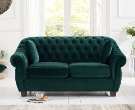 Liv Chesterfield Green Plush Fabric 2 Seater Sofa