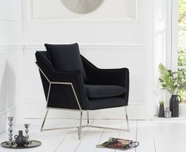 Larna Black Velvet Accent Chair with Chrome Legs
