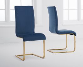 Malibu Blue Velvet Gold Leg Dining Chairs (Pairs)