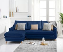 Mante Blue Velvet Left Hand Facing Corner Sofa Bed