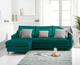 Mante Green Velvet Left Hand Facing Corner Sofa Bed