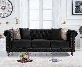Montrose Chesterfield Black Velvet 3 Seater Sofa
