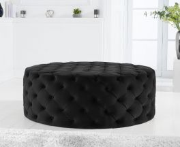 Montrose Black Velvet Large Round Footstool