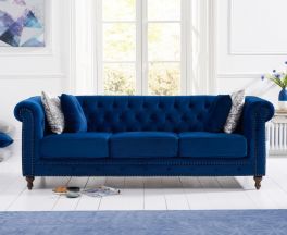 Montrose Blue Plush Fabric 3 Seater Sofa