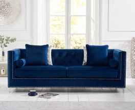 New England Blue Velvet 4 Seater Sofa