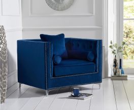 New England Blue Velvet Armchair