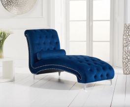 New England Blue Velvet Chaise Longue
