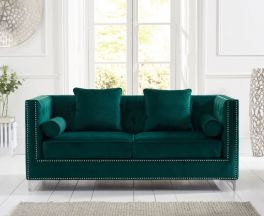 New England Green Velvet 3 Seater Sofa