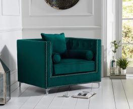 New England Green Velvet Armchair