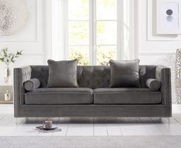 New England Grey Velvet 4 Seater Sofa