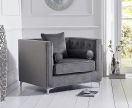 New England Grey Velvet Armchair