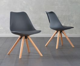Olivier Round Leg Dark Grey Faux Leather Chairs (Pair)
