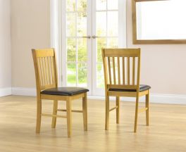 Alaska Solid Hardwood Dining Chairs With Brown Pu Seat (Pairs)