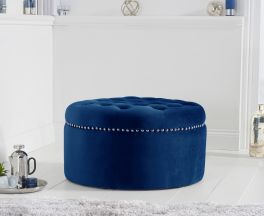 New England blue velvet footstool