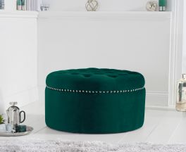 New England green velvet footstool