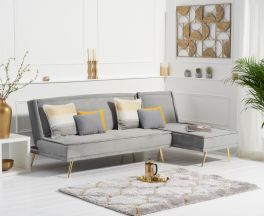 Breva Grey Velvet 3 Seater Chaise Corner Sofa Bed with Gold Legs