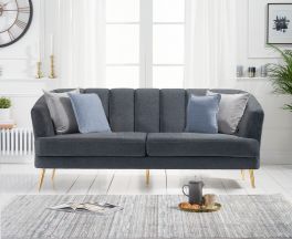 Lucinda 3 Seater Sofa in Grey Linen with Gold Legs