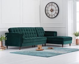 Anneliese Green Velvet Right Facing Chaise Sofa