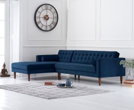 Idriana Blue Velvet Left Facing Chaise Sofa