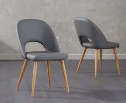 Halle Grey Faux Leather Dining Chairs Pair